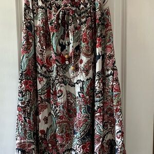 BeBop Red A-Line Maxi Strapless Ruffled Dress with Tie Front